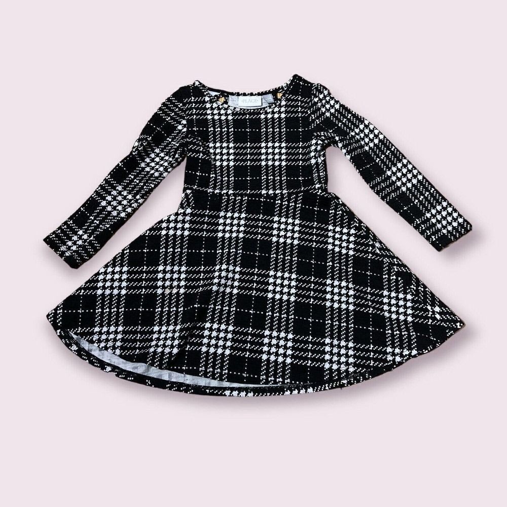 The Children's Place Girls Black Checkered Dress S 5/6